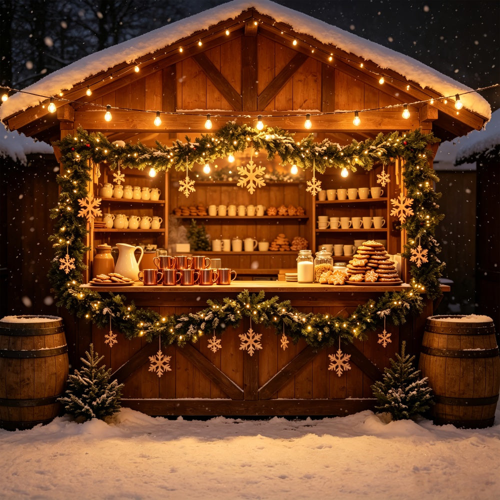 Winterliche Weihnachtskulisse Marktstand Für Schneeflockenkekse Weihnachtsfotohintergrund CSH69-45
