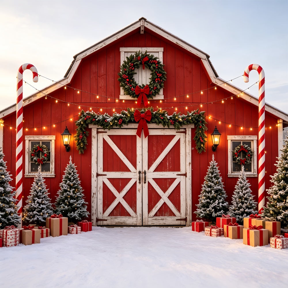 Weihnachtsbauernhof-Kulisse Eingang Zur Zuckerstangen-Scheune Weihnachts-Studiohintergründe CSH69-50