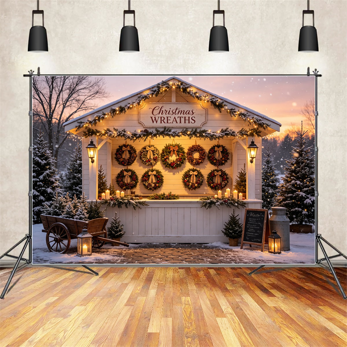 Weihnachtskranz-Hintergrund Marktstand Schneekranz Weihnachts-Wandhintergründe CSH69-6
