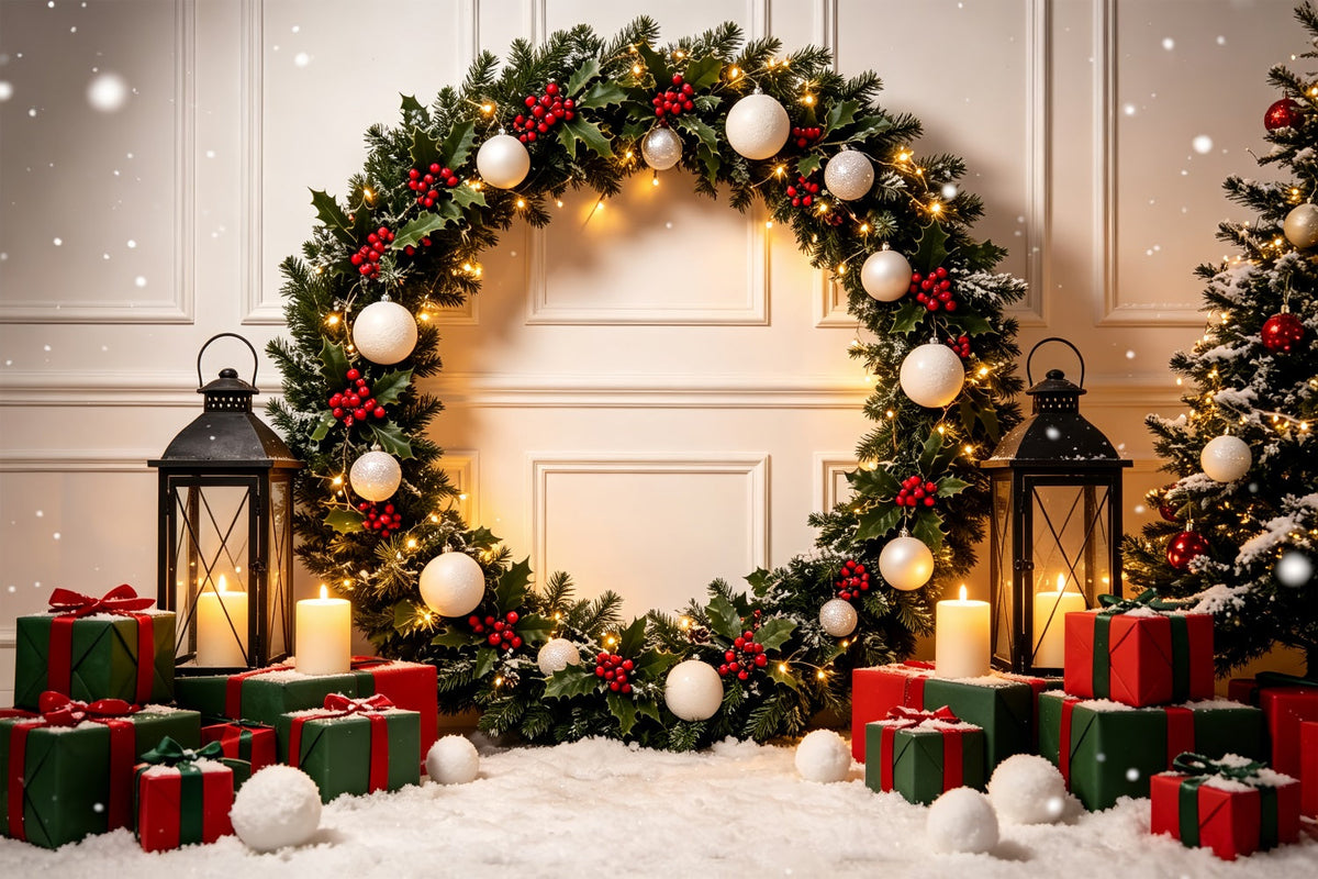 Weihnachts-Fotokabinen-Hintergrund Stechpalmenlaternen-Geschenkbogen Weihnachts-Hintergrundfotografie CSH69-62