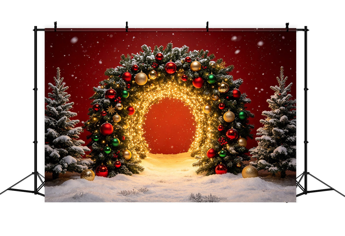 Weihnachts-Porträt-Hintergrund Goldener Beleuchteter Torbogen Weihnachtsfoto-Hintergrund CSH69-70