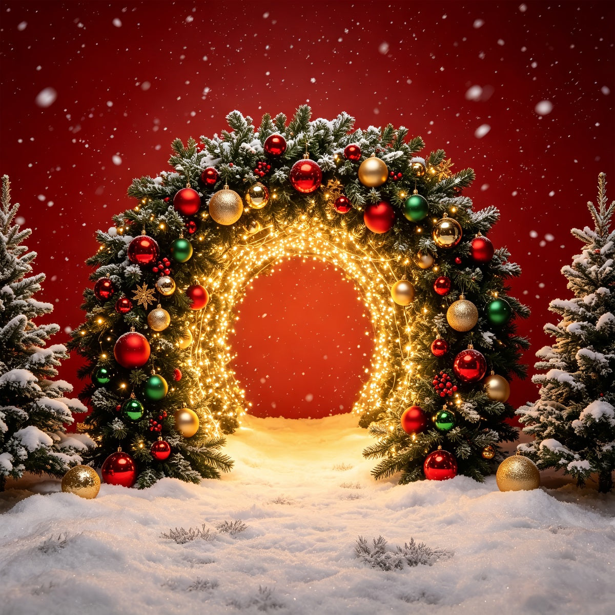 Weihnachts-Porträt-Hintergrund Goldener Beleuchteter Torbogen Weihnachtsfoto-Hintergrund CSH69-70