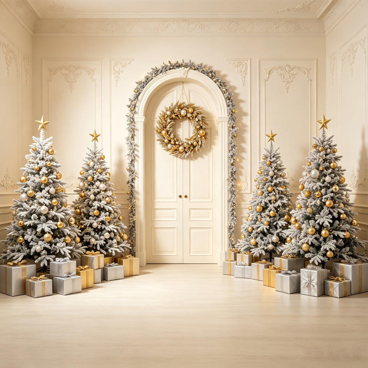 Weihnachtskarten-Hintergrund Weiße Torbogen-Baumdekoration Weihnachts-Fotohintergrund CSH69-72