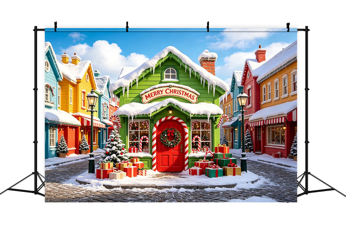 Weihnachtsdorf-Hintergründe Schneefarbenes Straßenhaus Weihnachtshintergrund CSH69-86