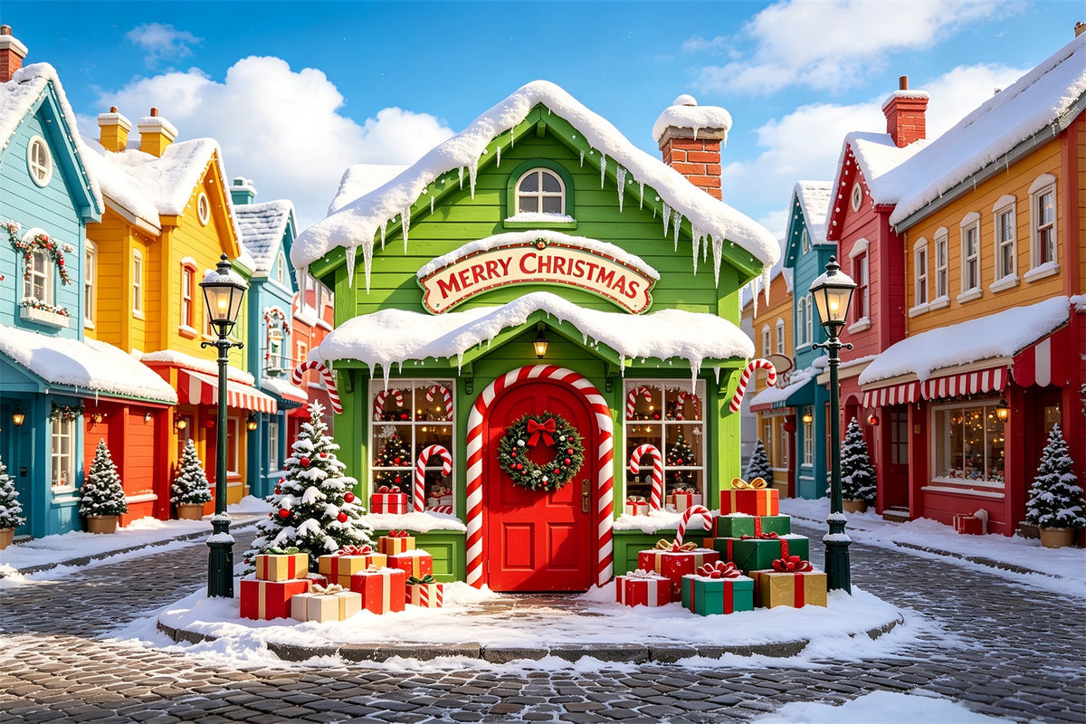 Weihnachtsdorf-Hintergründe Schneefarbenes Straßenhaus Weihnachtshintergrund CSH69-86