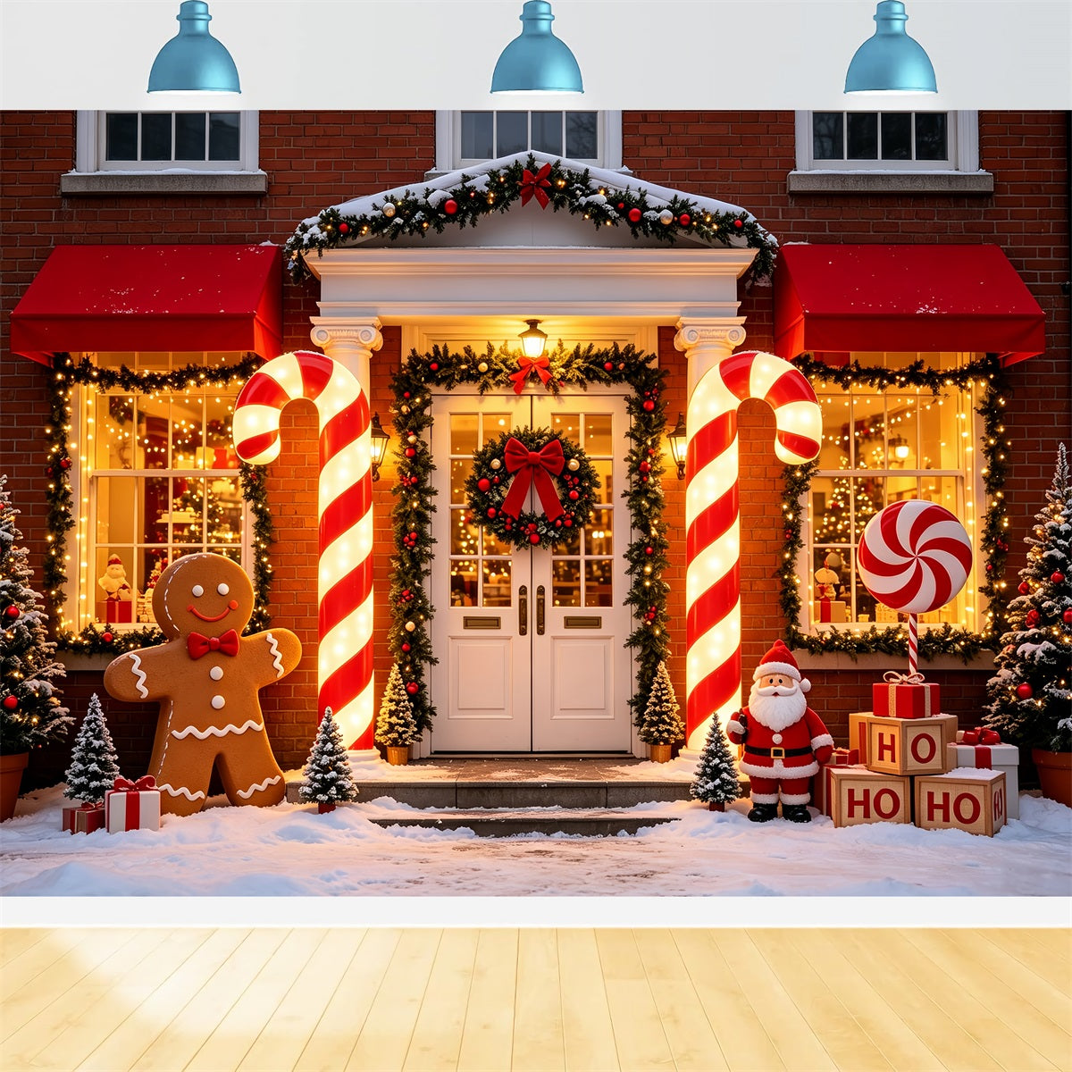 Hintergrund Für Weihnachtsmann-Fotos Zuckerstangen-Verandaeingang Weihnachtsmann-Fotohintergründe CSH69-91