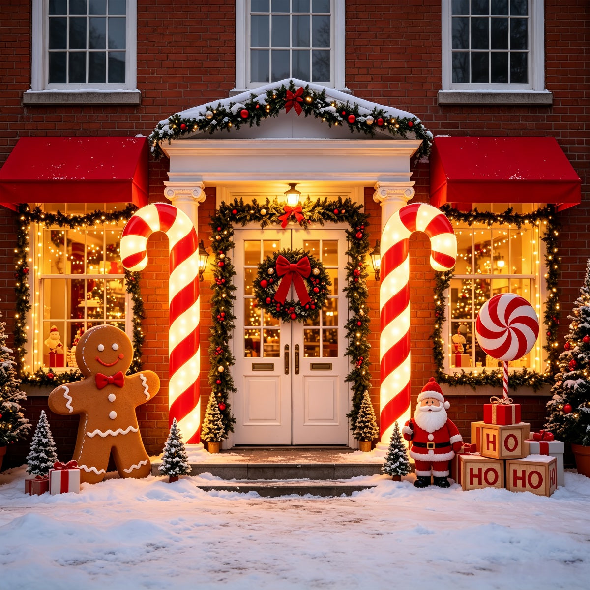 Hintergrund Für Weihnachtsmann-Fotos Zuckerstangen-Verandaeingang Weihnachtsmann-Fotohintergründe CSH69-91