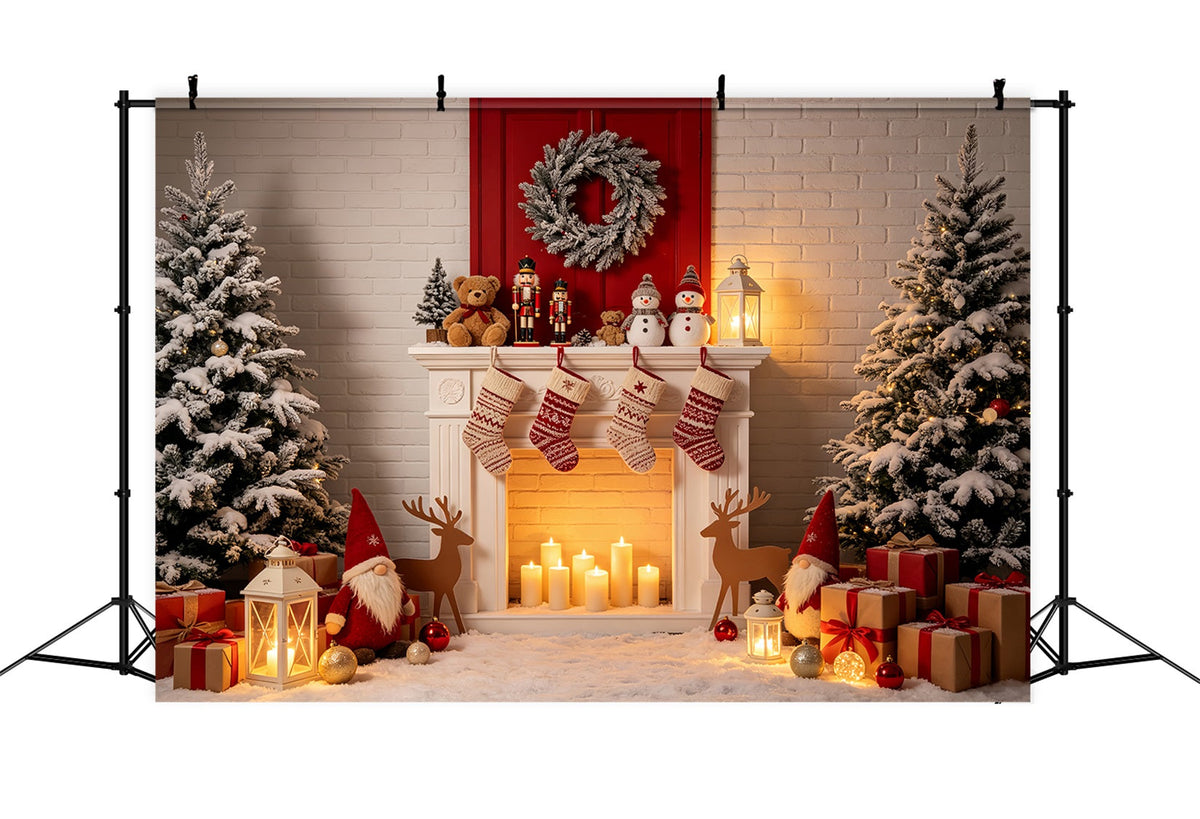 Weihnachtskamin-Hintergrund Gemütliche Strumpfpräsentation Weihnachts-Fotohintergrund CSH69-93