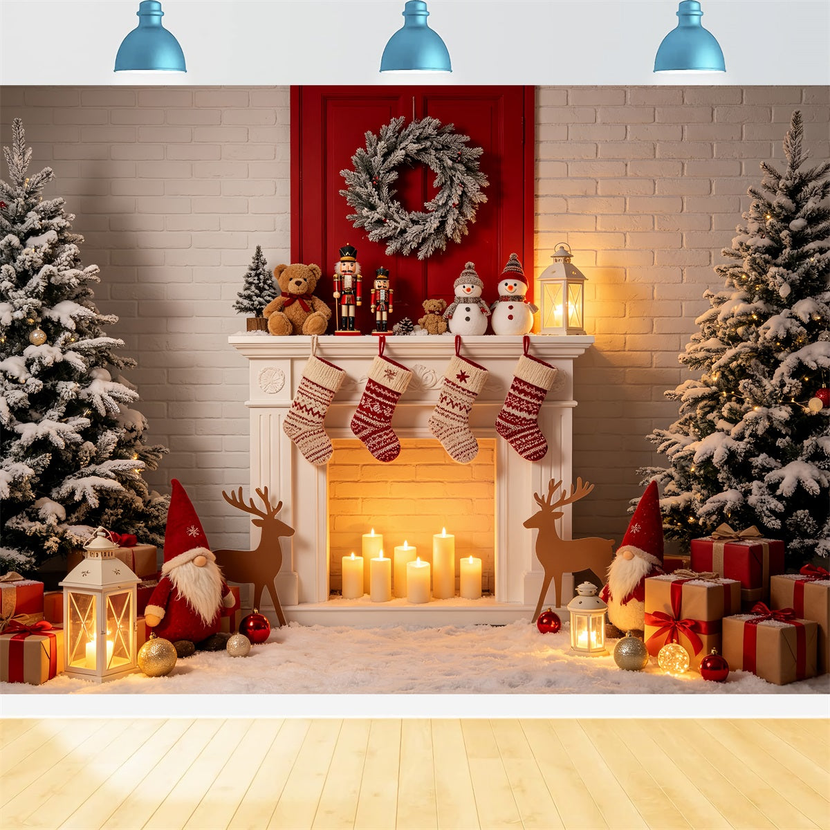 Weihnachtskamin-Hintergrund Gemütliche Strumpfpräsentation Weihnachts-Fotohintergrund CSH69-93