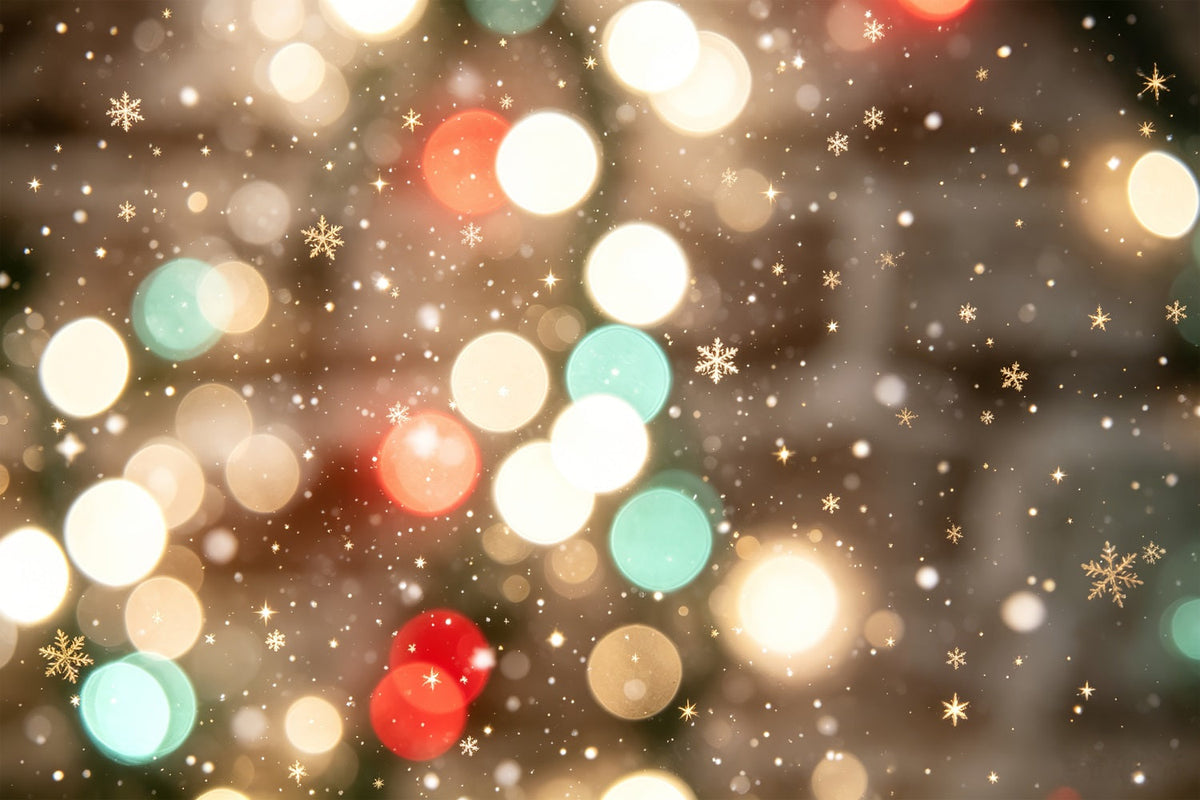 Weihnachtsbeleuchtung-Hintergrund Festliches Schneeflocken-Bokeh Hochauflösender Weihnachtsfotohintergrund CSH69-94
