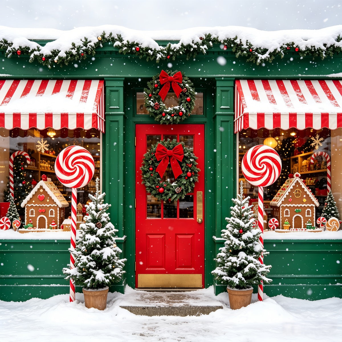 Zuckerstangen-Hintergrund Winterliches Schaufenster Fotohintergrund Aus Lebkuchen CSH69-98