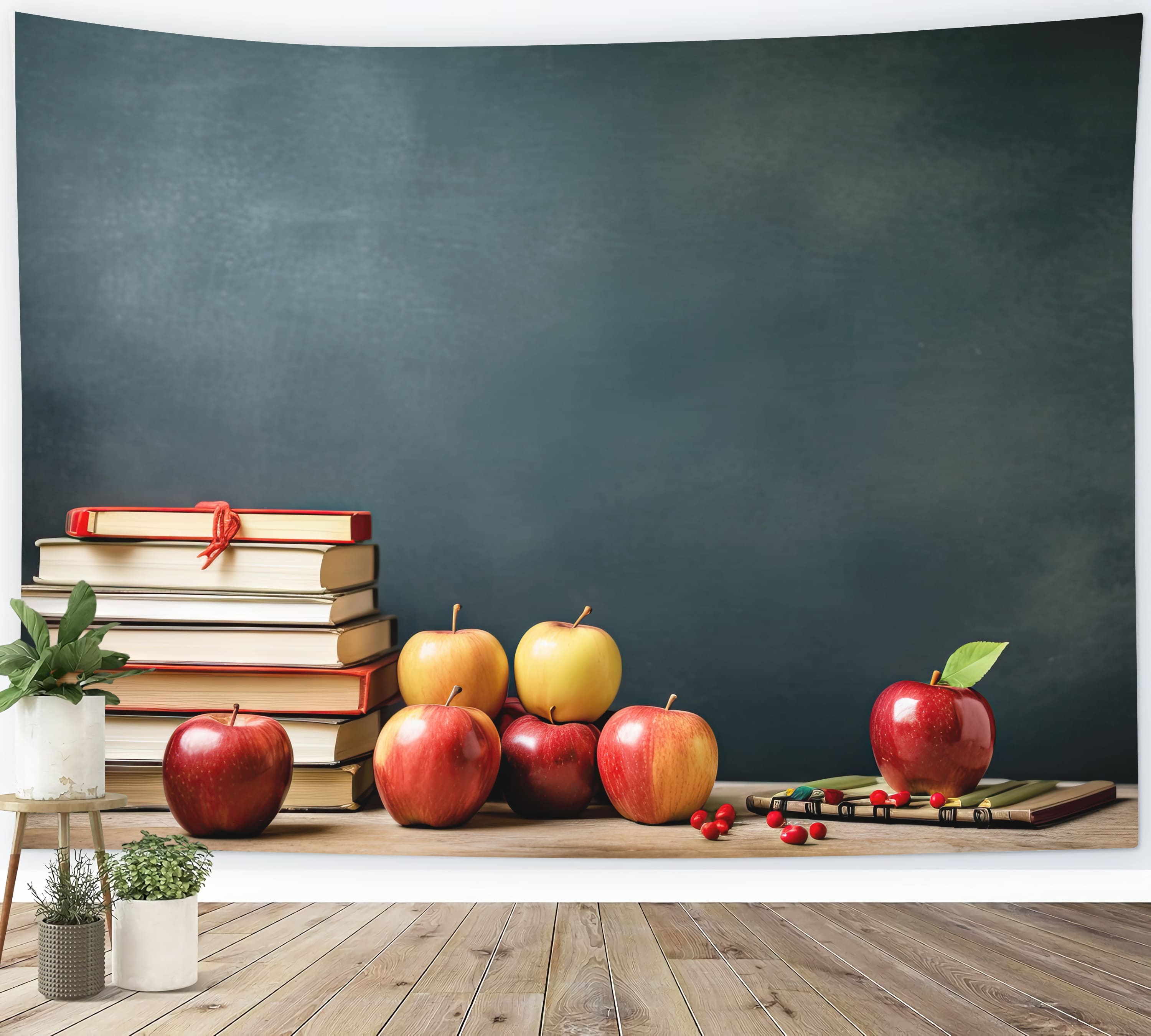 Kreidetafel Bücher Äpfel Back to School Backdrop DBD7-21