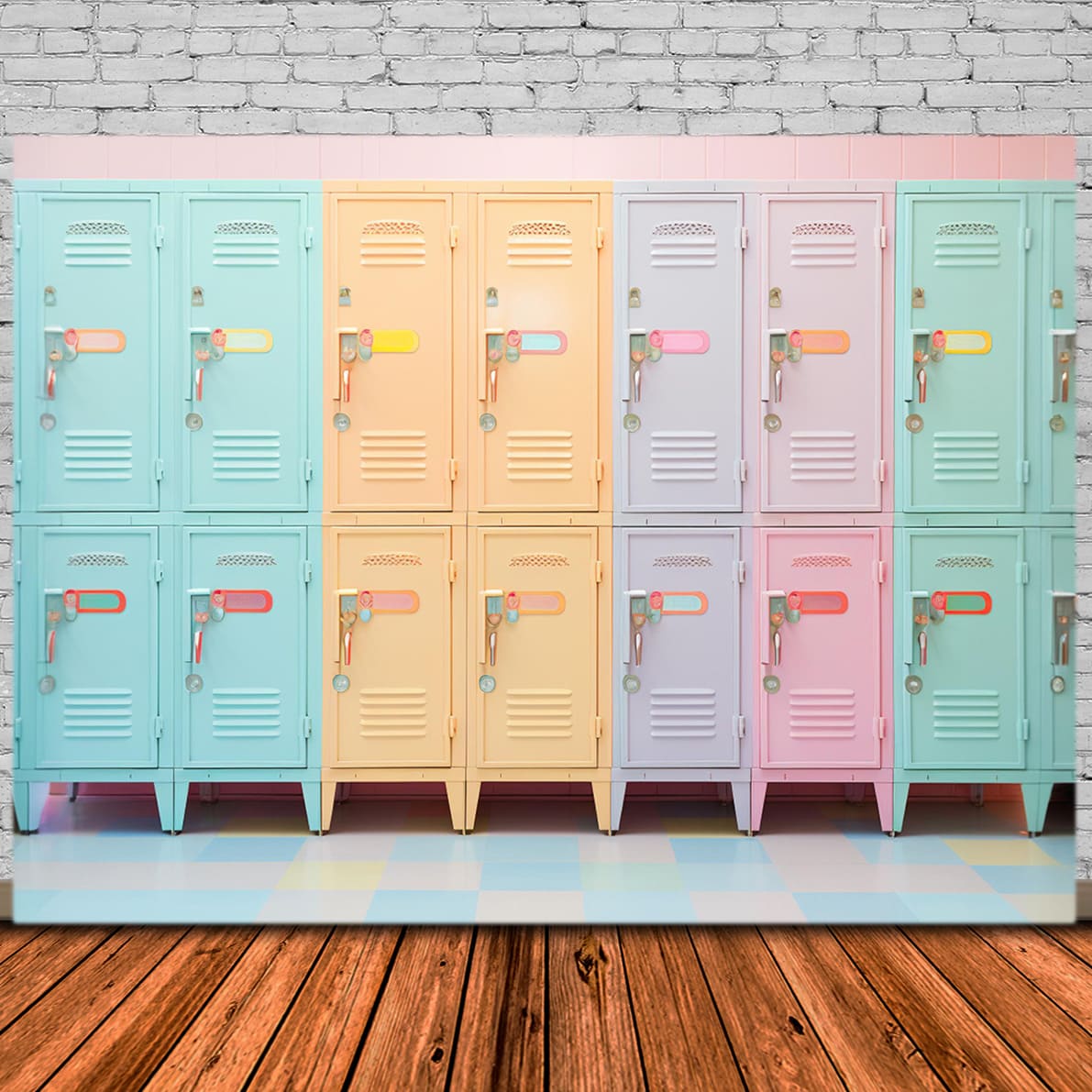 Bunte Schließfächer Garderobe Back to School Backdrop DBD7-27
