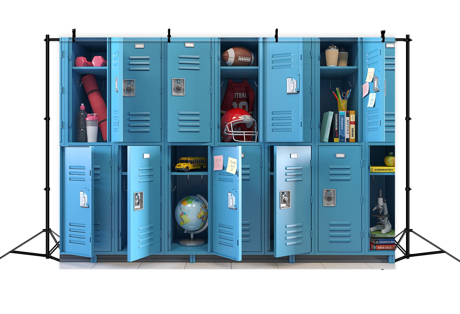 Blaue Studentenschließfächer Back to School Backdrop DBD7-29