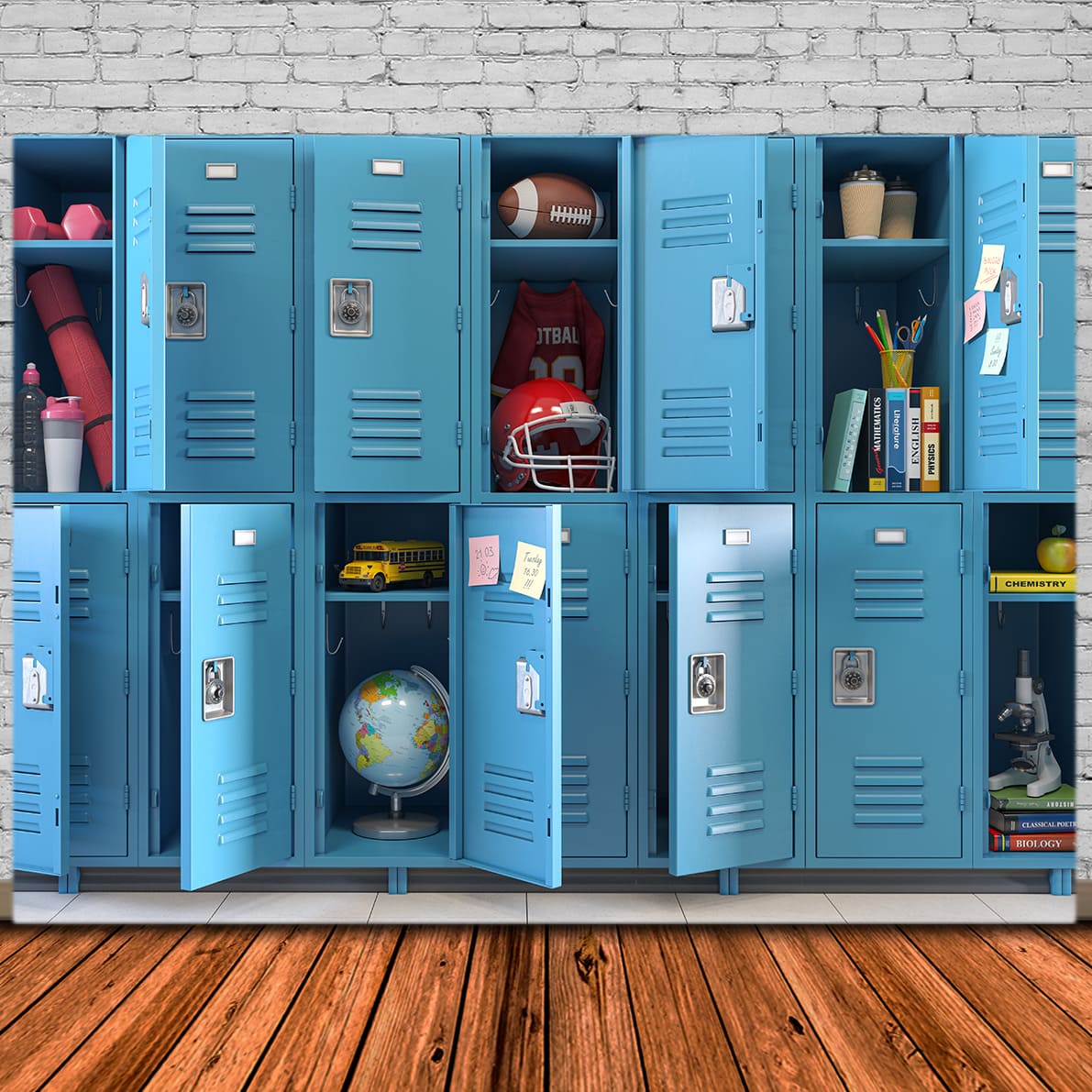 Blaue Studentenschließfächer Back to School Backdrop DBD7-29
