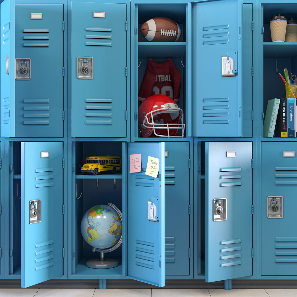 Blaue Studentenschließfächer Back to School Backdrop DBD7-29