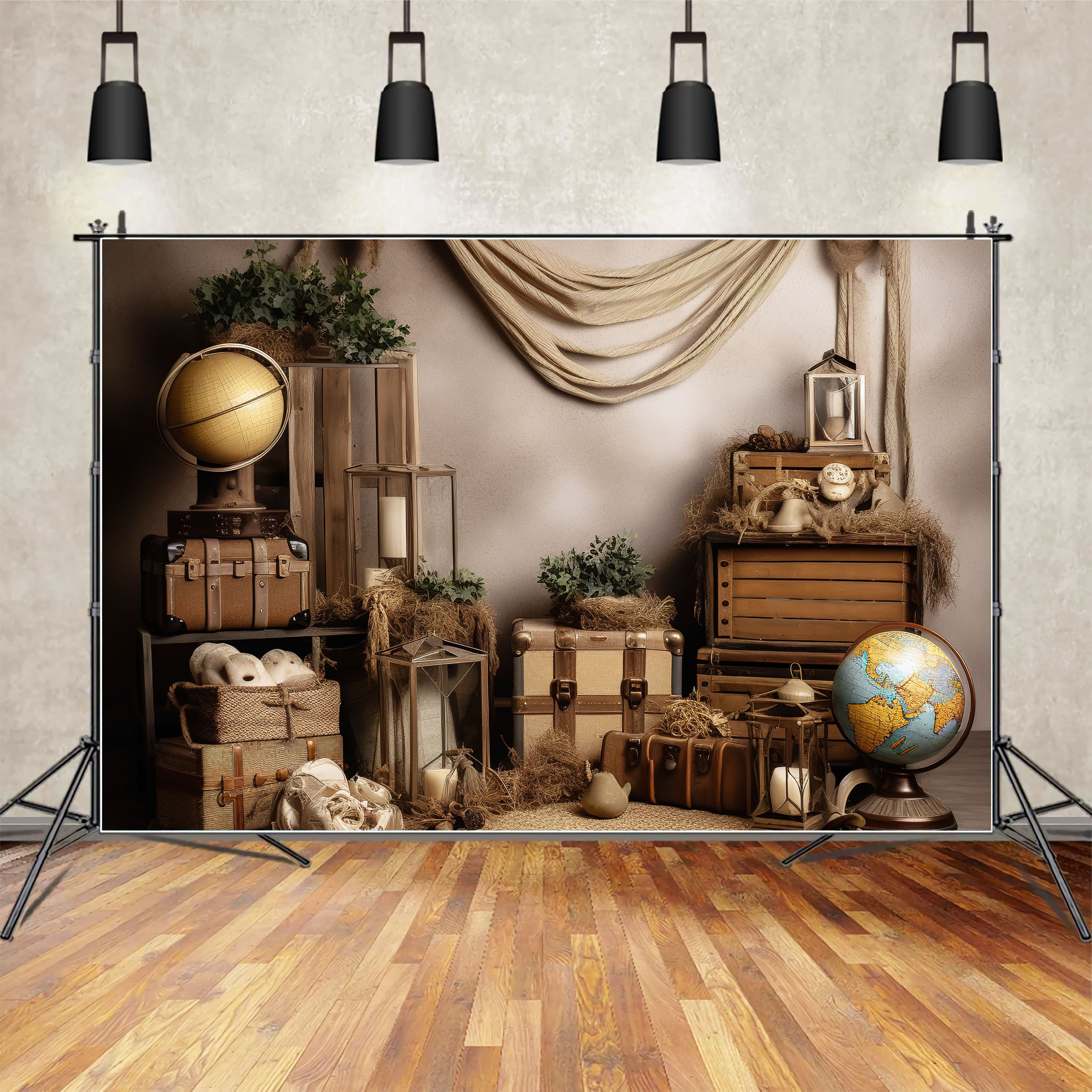 Vintage Globe Koffer Back to School Backdrop DBD7-34