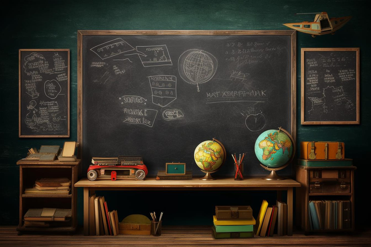Back to School Blackboard Globus Schreibtisch Hintergrund DBD7-58