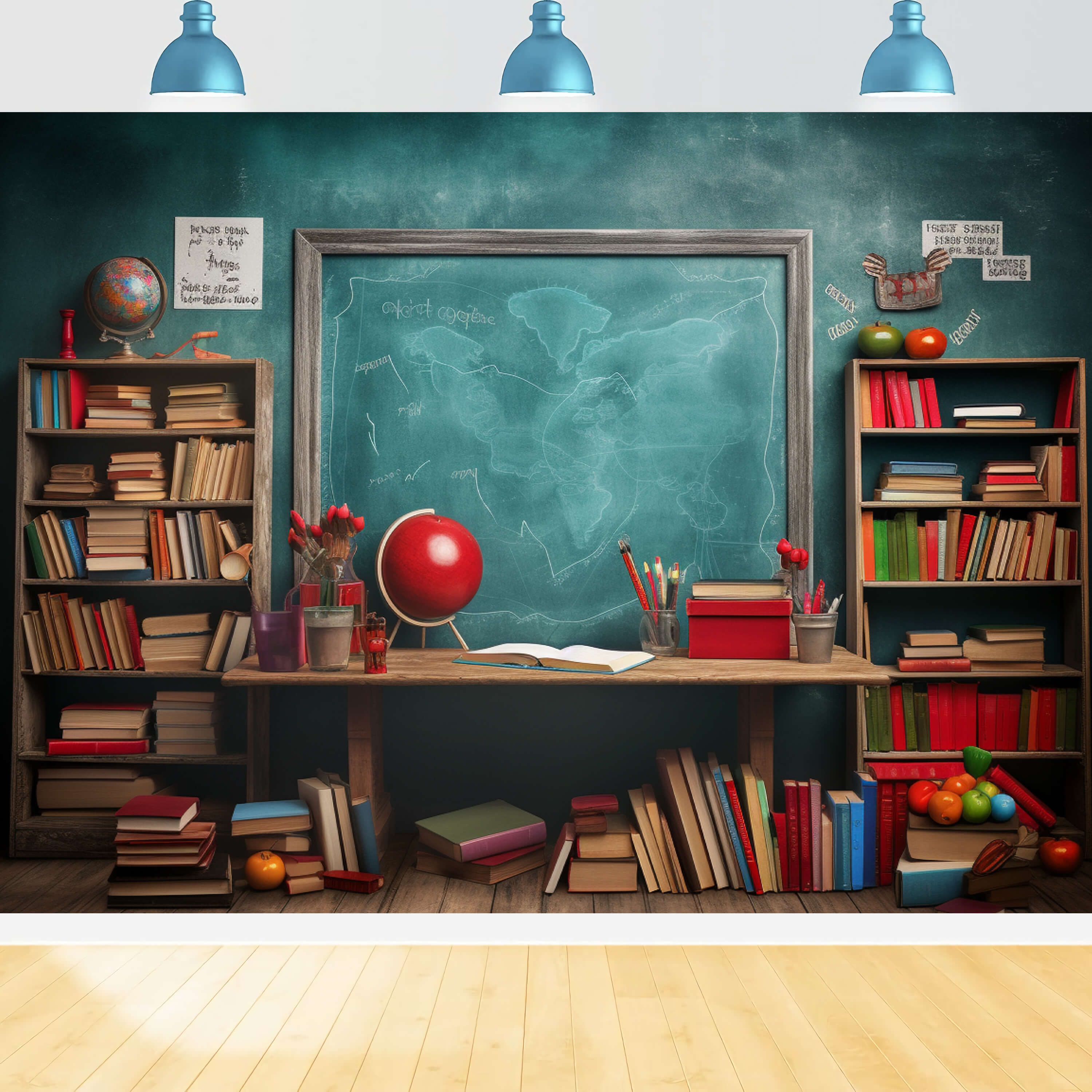 Back to School Kreidetafel Bücherregal Globus Backdrop DBD7-87