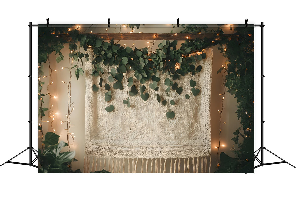 Boho-Fotohintergrund Elegante Blattgirlande Spitzenhintergrund GQ2-11