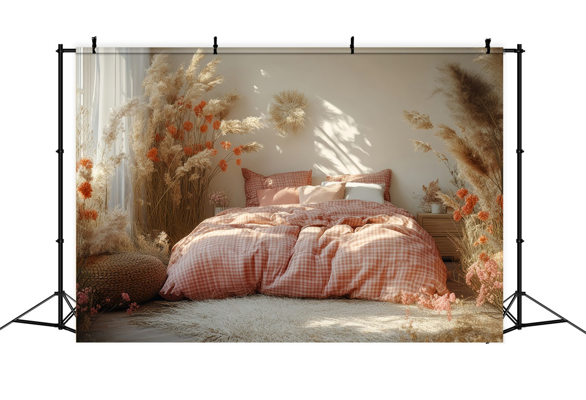 Boho Hintergrund Ideen Floral Pampas Gras Bett Hintergrund GQ2-80