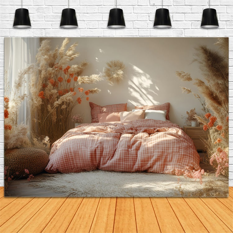 Boho Hintergrund Ideen Floral Pampas Gras Bett Hintergrund GQ2-80