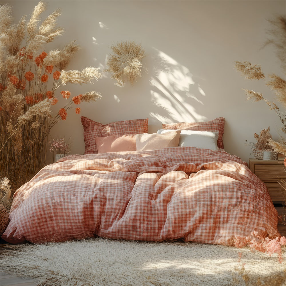 Boho Hintergrund Ideen Floral Pampas Gras Bett Hintergrund GQ2-80