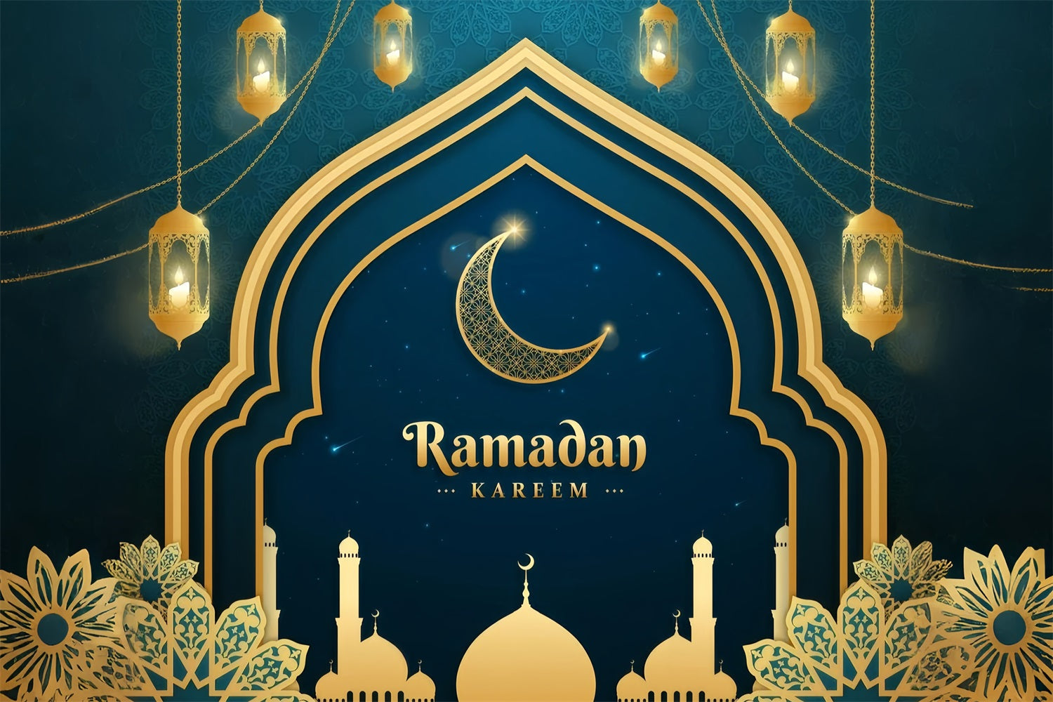 Ramadan Backdrops Gold Halbmond Moschee Bogen Backdrop GQ3-1