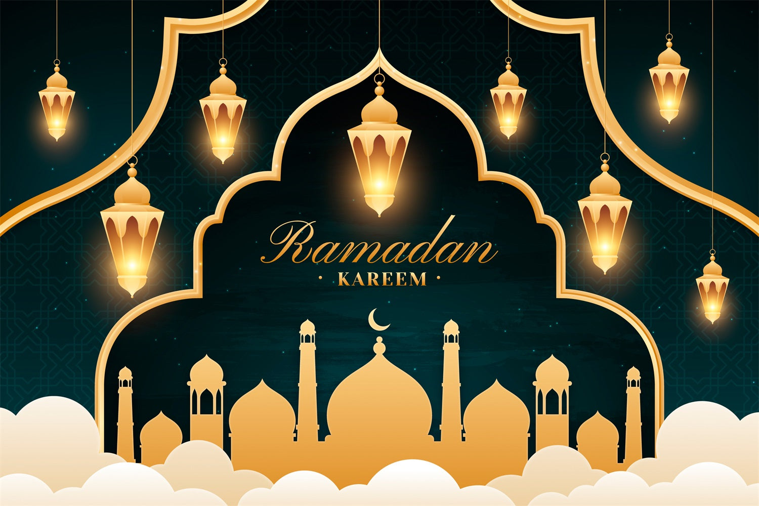 Ramadan Mubarak Backdrop Glühende Gold Laterne Bogen Backdrop GQ3-10