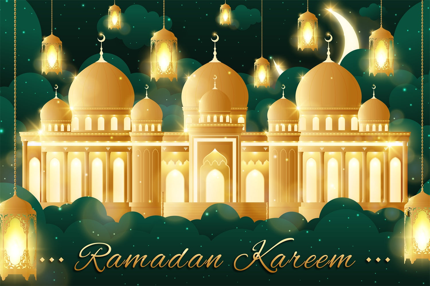 Ramadan Backdrops Goldener Palast Moschee Lichter Backdrop GQ3-11