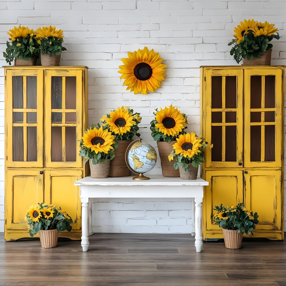 Hintergrund für Back To School Sonnenblume Klassenzimmer Rustic Hintergrund GQ3-116