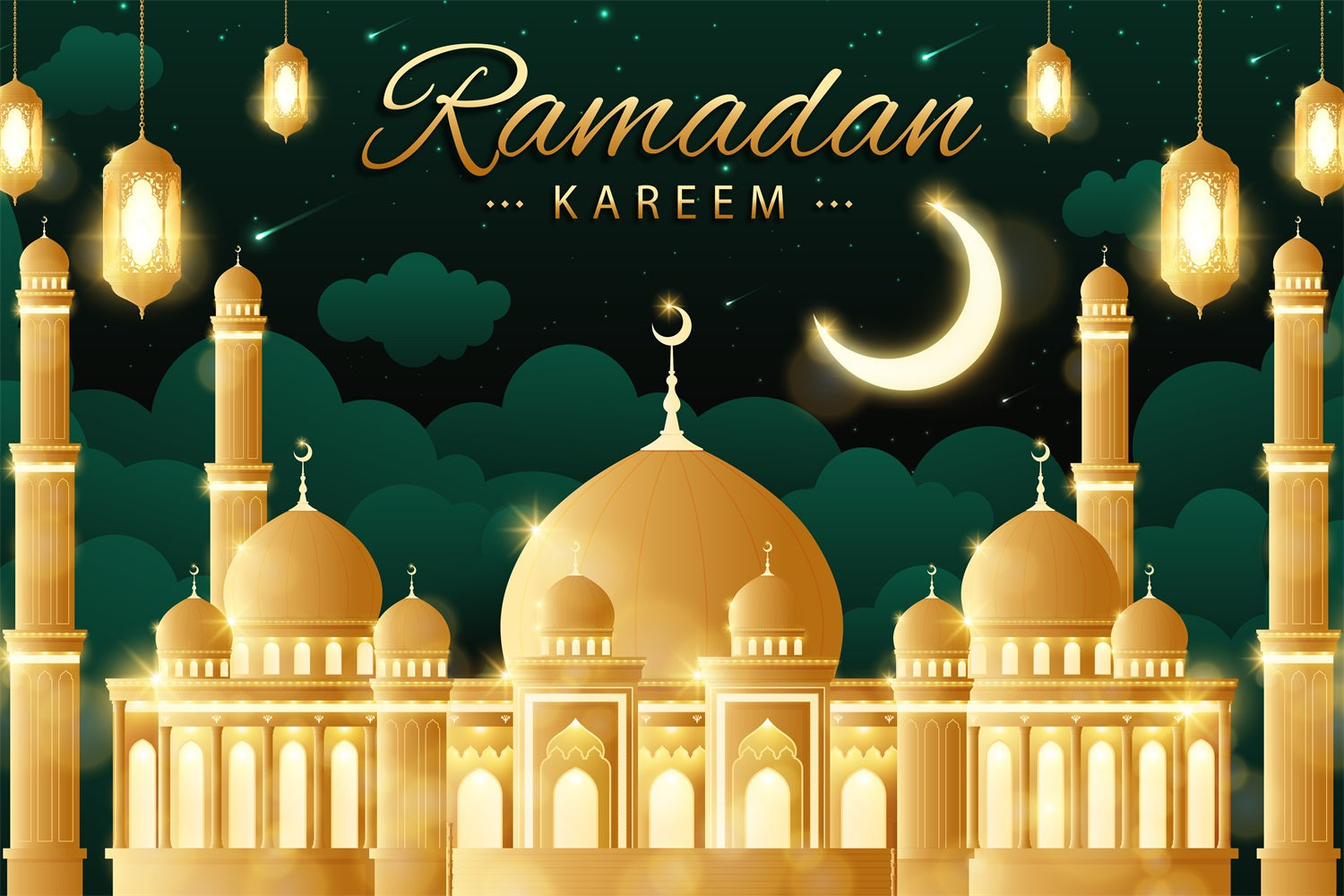 Ramadan Backdrops Majestätischer Sternenhimmel Goldene Moschee Backdrop GQ3-12