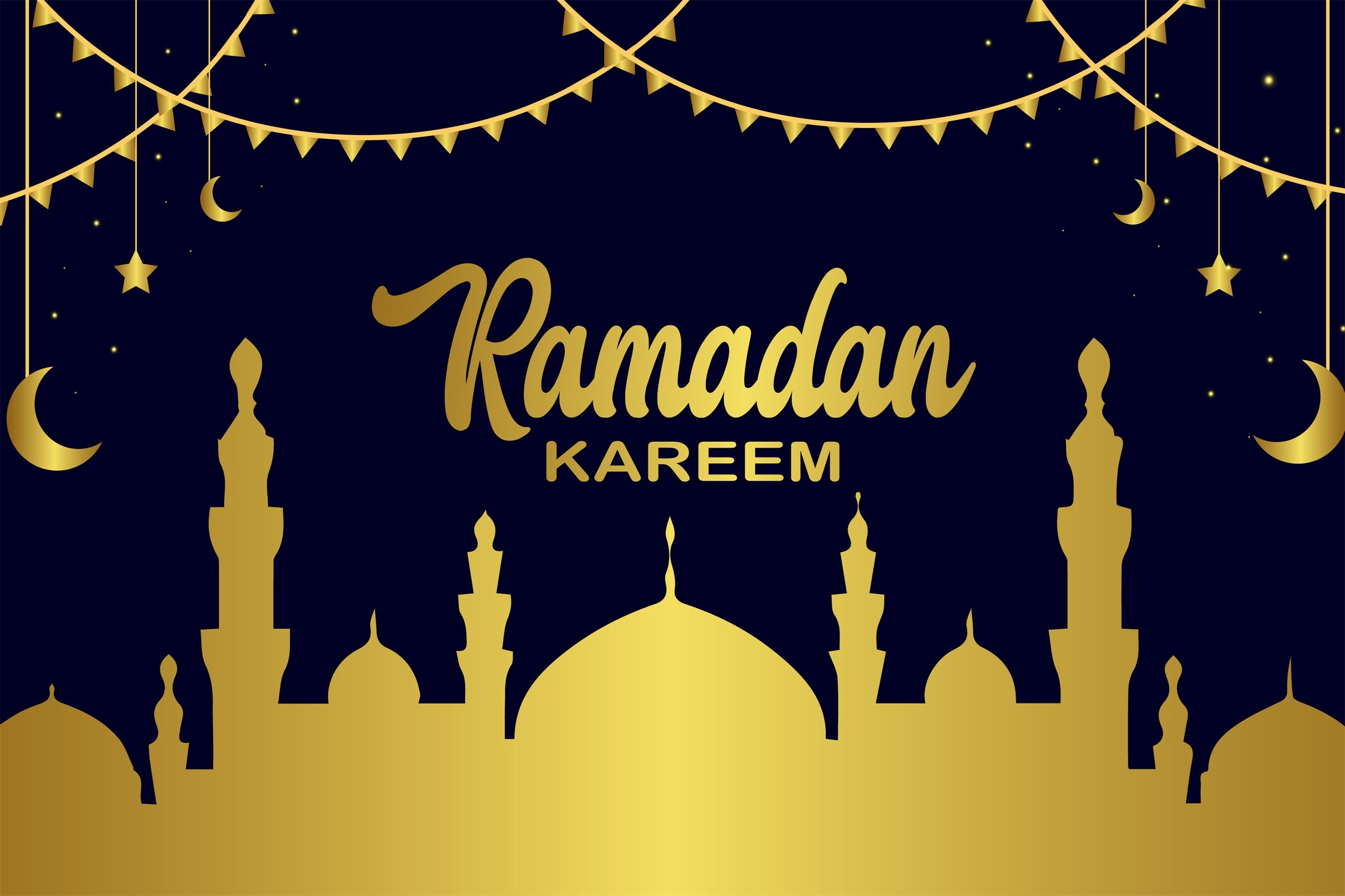 Ramadan Backdrops Glühende goldene Moschee bei Mondschein GQ3-15