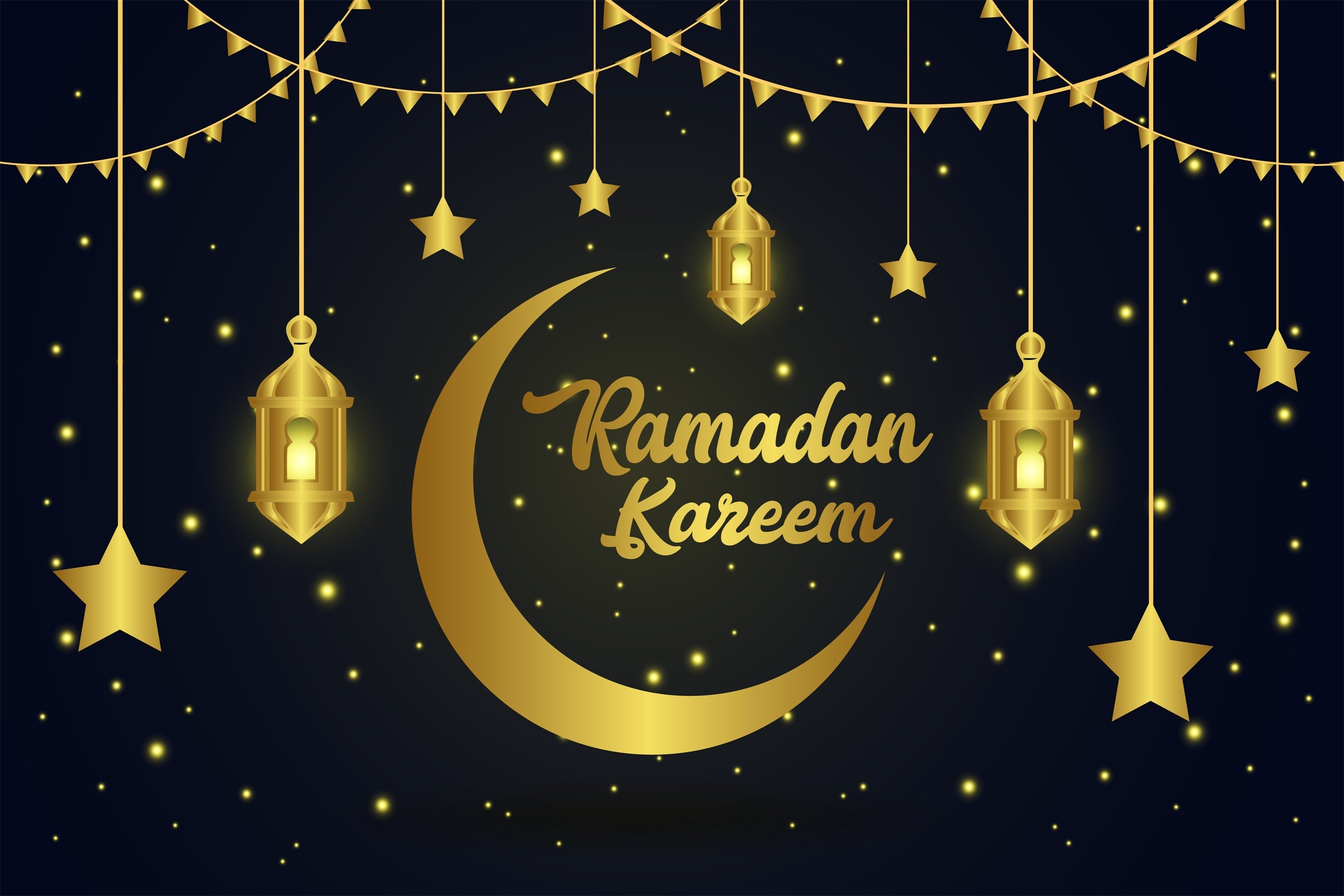 Ramadan Mubarak Backdrop Goldene Sterne Laternen Backdrop GQ3-16