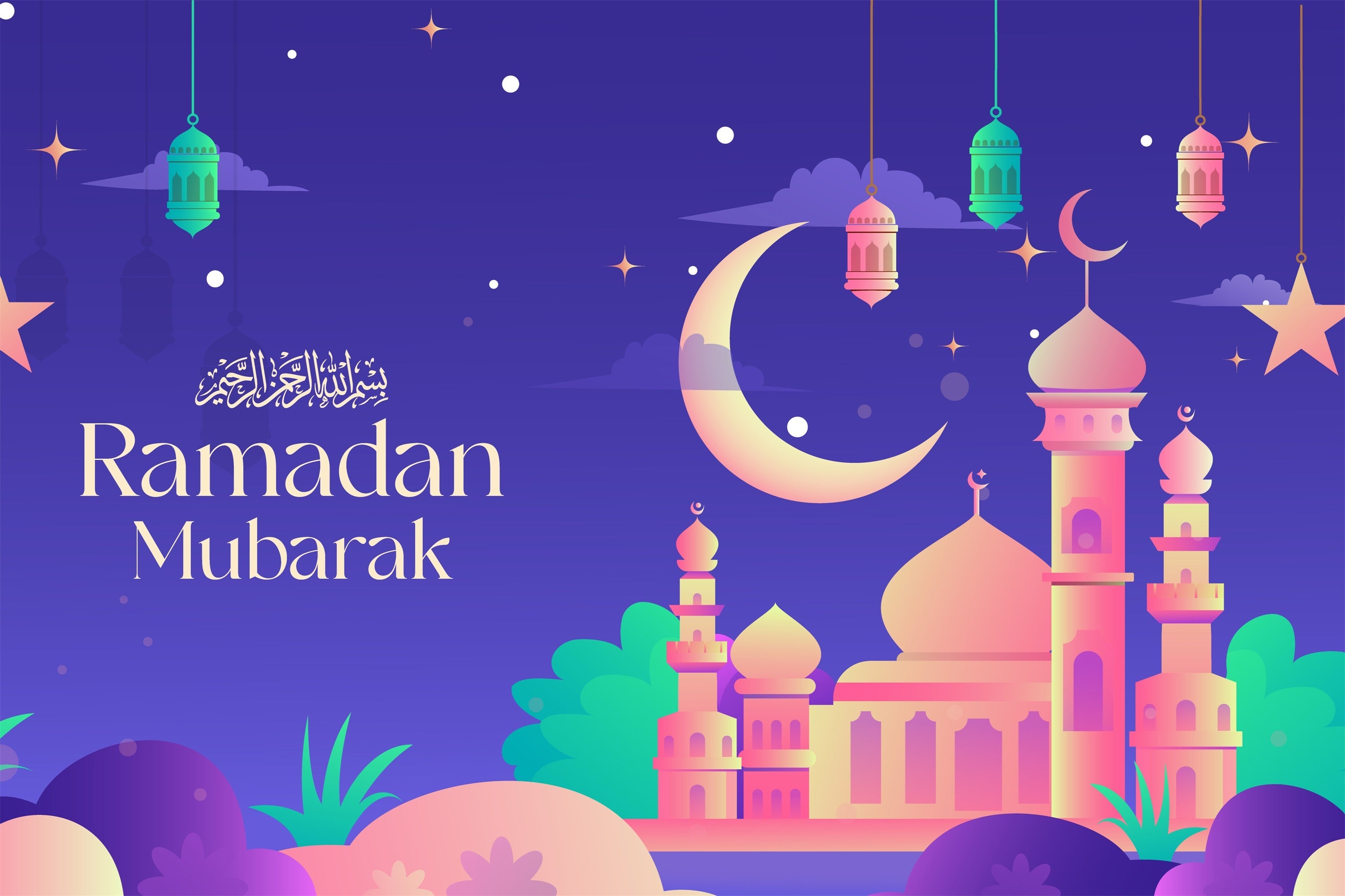 Ramadan Backdrops Bunte Dämmerung Moschee Feier Backdrop GQ3-18