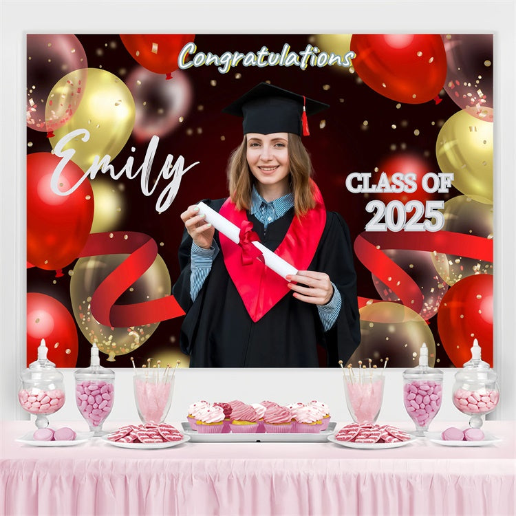 Personalisierte Graduation Backdrop Rot Gold Luftballons Graduation Party Backdrop GQ3-248