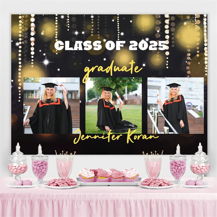 Benutzerdefinierte Graduation Backdrop Sparkling String Lights Graduation Party Backdrop GQ3-249
