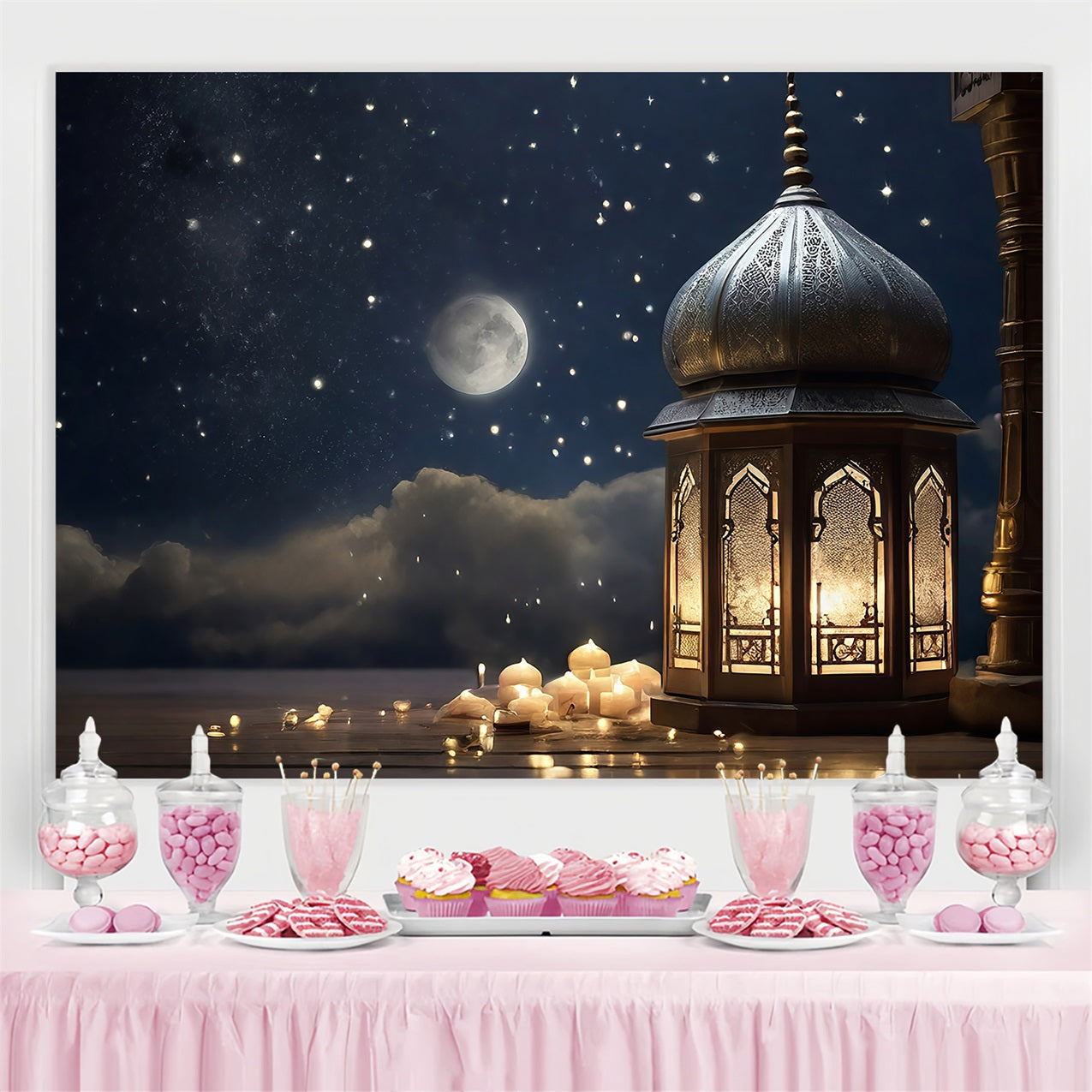 Ramadan Backdrops Sternenhimmel Laterne Glühen Backdrop GQ3-32