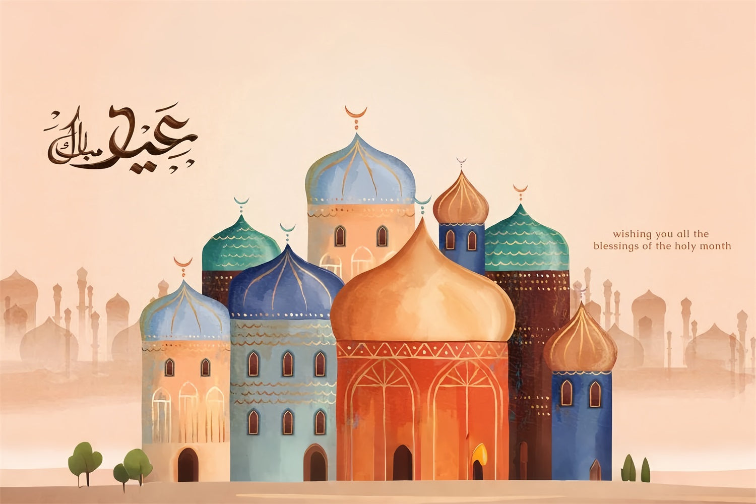 Ramadan Mubarak Backdrop Aquarell Moschee Architektur Backdrop GQ3-4