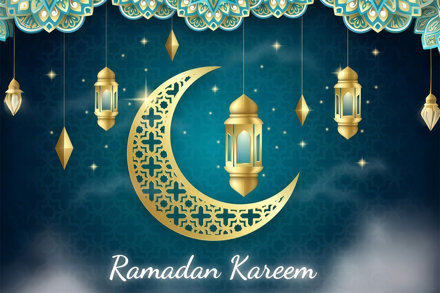 Ramadan Backdrops Gold Halbmond Laterne Backdrop GQ3-5