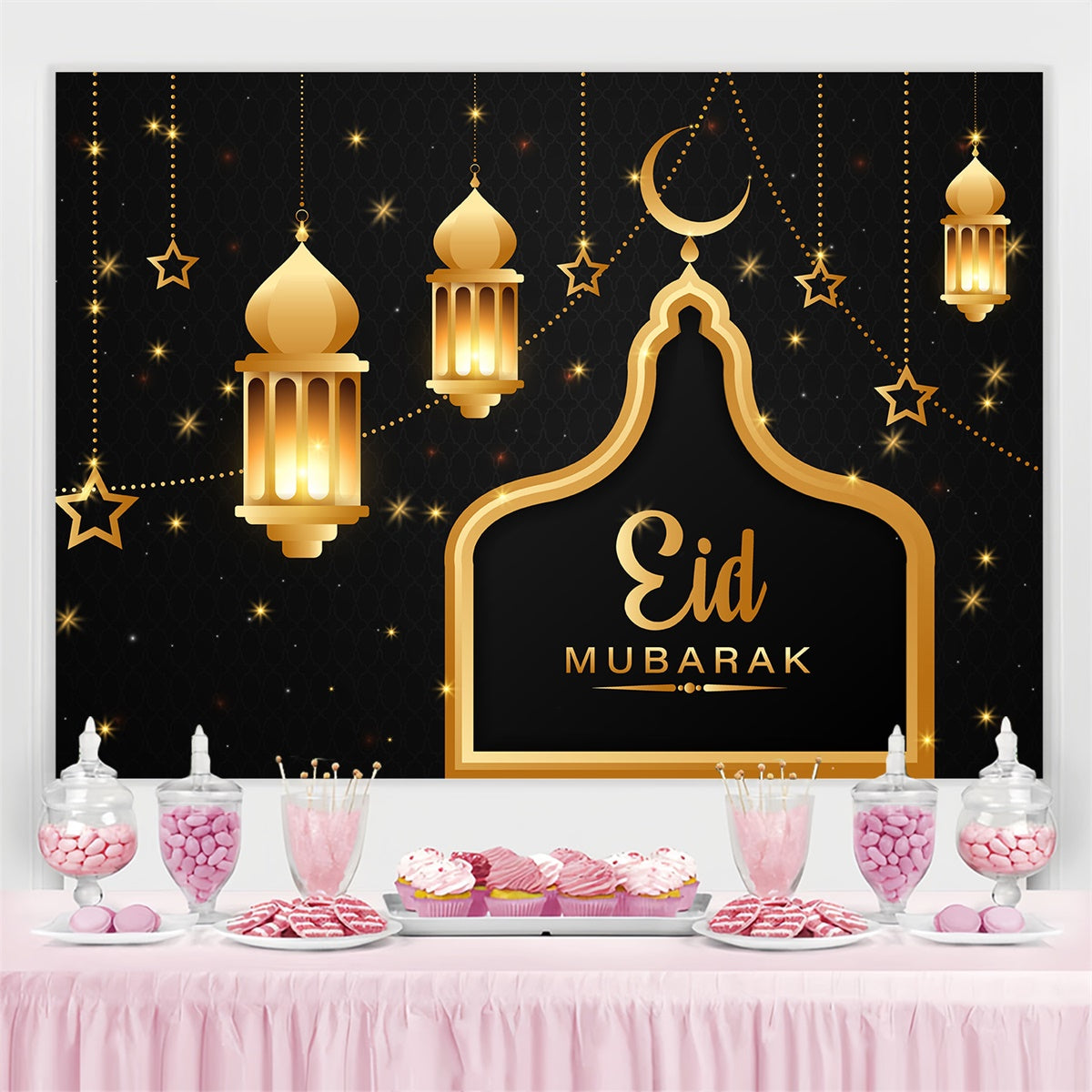 Eid Mubarak Backdrop Goldene Laternen Sternenhimmel Eid Backdrop GQ3-61