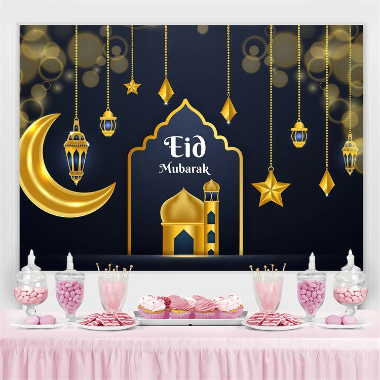 Eid Mubarak Backdrop Schimmernde Eid Mondsichel Lichter Hintergrund GQ3-65