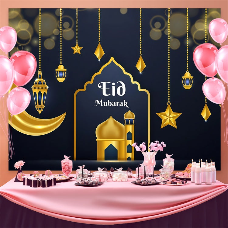 Eid Mubarak Backdrop Schimmernde Eid Mondsichel Lichter Hintergrund GQ3-65