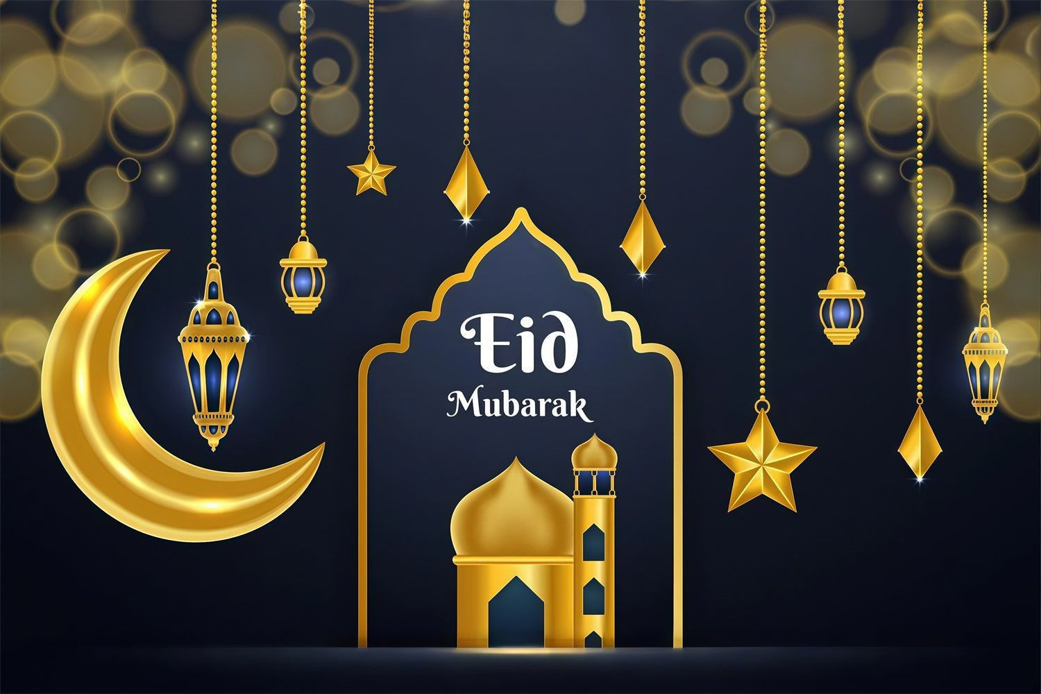 Eid Mubarak Backdrop Schimmernde Eid Mondsichel Lichter Hintergrund GQ3-65