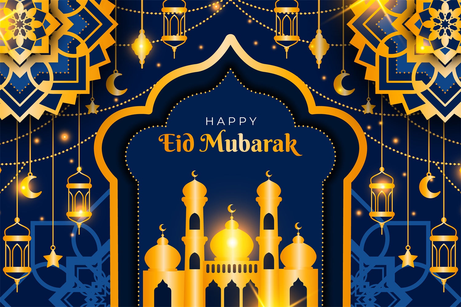 Eid Mubarak Backdrop Tiefblau Gold Moschee Eid Backdrop GQ3-67