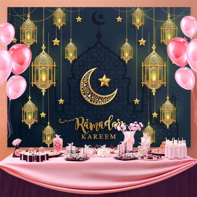 Ramadan Mubarak Backdrop Große Moschee Halbmond Laterne Backdrop GQ3-8