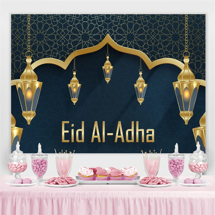 Eid Mubarak Backdrop Elegante Blaue Verzierte Laternen Backdrop GQ3-86