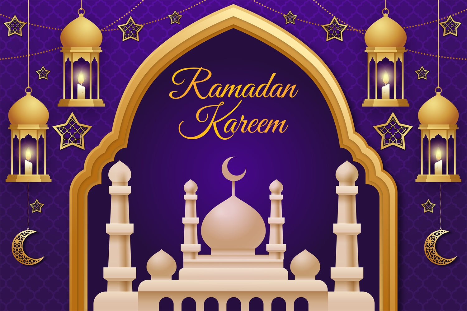 Ramadan Backdrops Königlich Lila Gold Laterne Bogen Backdrop GQ3-9