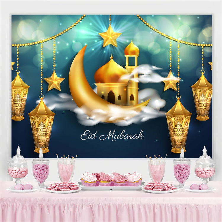 Eid Mubarak Backdrop Schimmernder Halbmond Stern Eid Backdrop GQ3-97