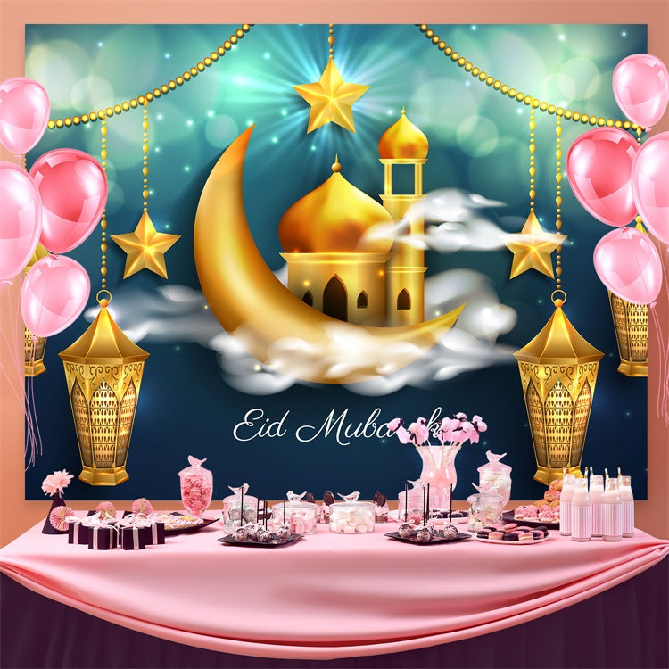Eid Mubarak Backdrop Schimmernder Halbmond Stern Eid Backdrop GQ3-97